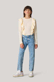 thumbnail: Medium blue denim meisjes Shoeby strass wide leg jeans medium stonewashed van denim met loose fit, high waist en effen