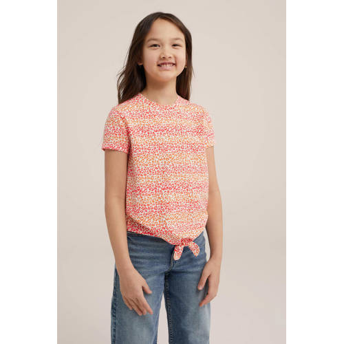 WE Fashion gestreept T-shirt oranje rood Meisjes Stretchkatoen Ronde hals 92