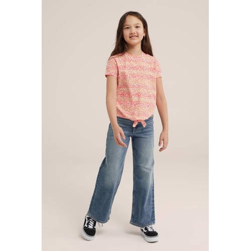 WE Fashion gestreept T-shirt oranje rood Meisjes Stretchkatoen Ronde hals 92
