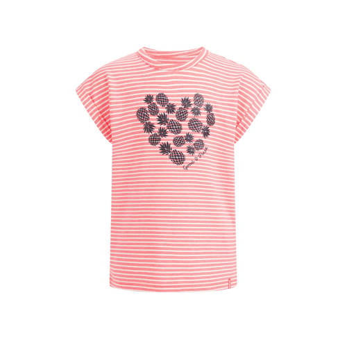 WE Fashion gestreept T-shirt roze Meisjes Katoen Ronde hals Streep