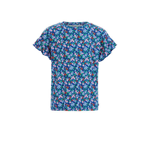 WE Fashion T-shirt met all over print blauw Meisjes Viscose Ronde hals
