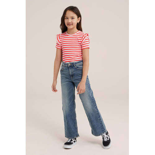 WE Fashion gestreept T-shirt rood wit Meisjes Polyester Ronde hals Streep 92