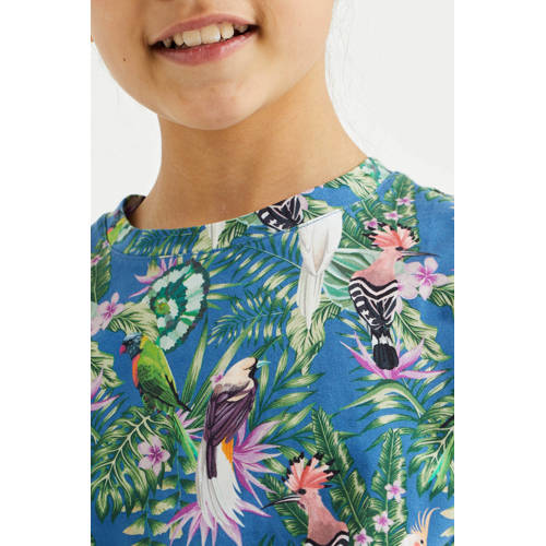 WE Fashion T-shirt met all over print blauw Meisjes Katoen Ronde hals All over print 92