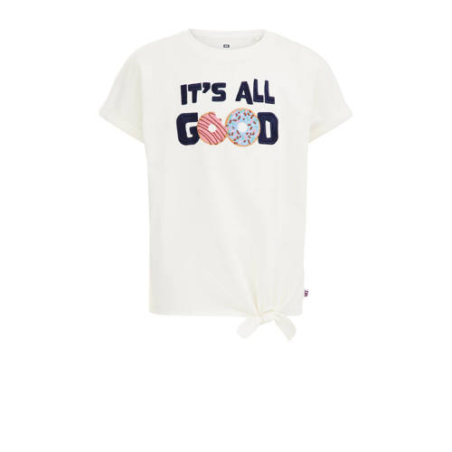 WE Fashion T-shirt met tekst wit Meisjes Stretchkatoen Ronde hals Tekst