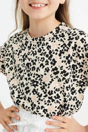 thumbnail: WE Fashion T-shirt met panterprint beige/zwart/wit