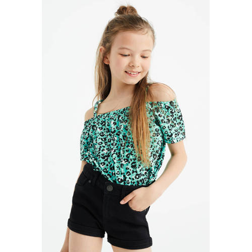 WE Fashion off shoulder top met dierenprint groen zwart Dierenprint 92