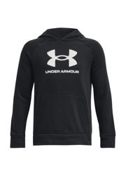thumbnail: Zwarte jongens Under Armour sportsweater Rival Fleece van katoen met logo dessin, lange mouwen en capuchon