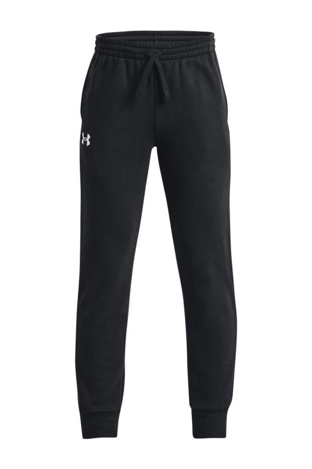 Zwarte jongens Under Armour joggingbroek Rival Fleece van katoen met regular fit, elastische tailleband met koord en effen