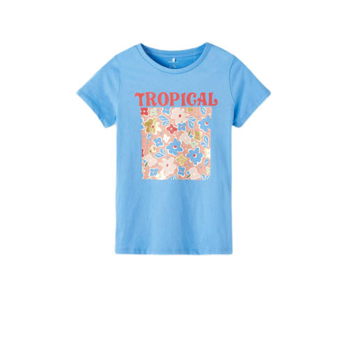 NAME IT KIDS T-shirt NKFFEMELINA met printopdruk lichtblauw Meisjes Katoen Ronde hals