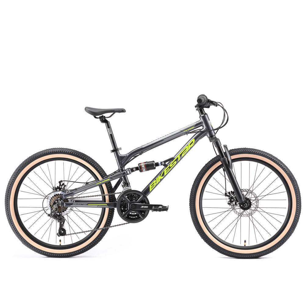 BikeStar MTB Fully kinderfiets 24 inch zwart Bikestar MTB Fully alu 21speed 24inch grijs/geel