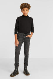 thumbnail: Black denim jongens anytime skinny jeans van stretchdenim met regular waist, rits- en knoopsluiting en effen