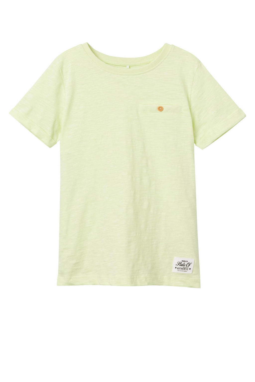 Groene jongens NAME IT KIDS T-shirt van katoen met effen, korte mouwen en ronde hals
