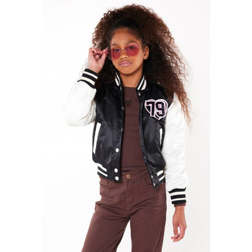 CoolCat Junior baseball jacket zomer Jenny zwart Jas Meisjes Nylon Opstaande kraag