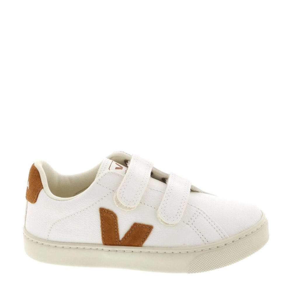 Wit en camelkleurige jongens Veja leren sneakers met klittenband