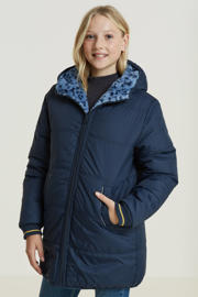 thumbnail: Blauwe meisjes anytime reversible winterjas van polyester met panterprint, lange mouwen, capuchon en ritssluiting