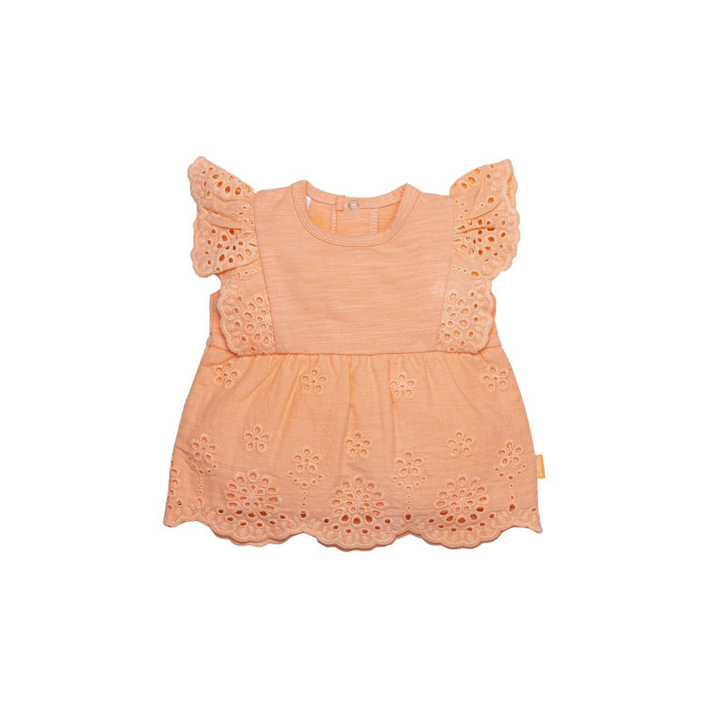 Zalmkleurige meisjes BESS baby T-shirt van katoen met effen, ronde hals, drukknoopsluiting en broderie