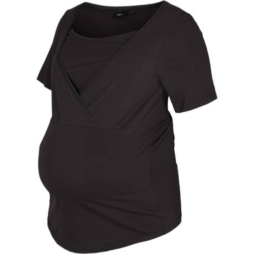 Zizzi Maternity zwangerschaps- en voedingstop zwart T-shirt Dames Stretchkatoen Ronde hals
