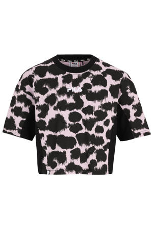 cropped T-shirt zwart/roze