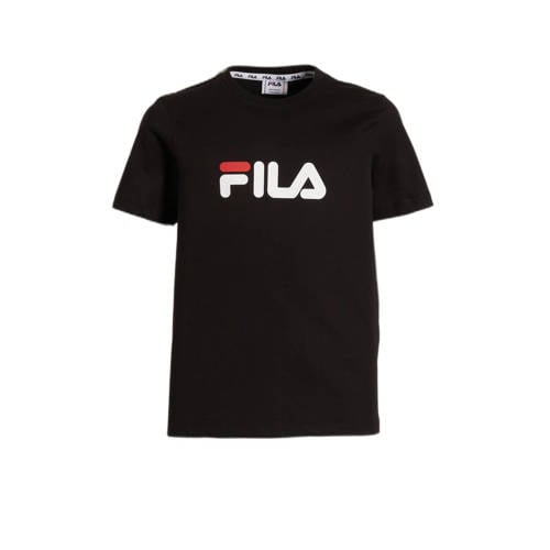 Fila T-shirt Solberg zwart Jongens/Meisjes Katoen Ronde hals Logo