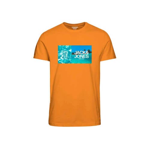 JACK & JONES JUNIOR T-shirt JORBOOSTER met printopdruk oranje Jongens Katoen Ronde hals