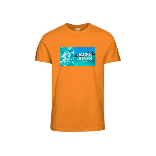 JACK & JONES JUNIOR T-shirt JORBOOSTER met printopdruk oranje Jongens Katoen Ronde hals