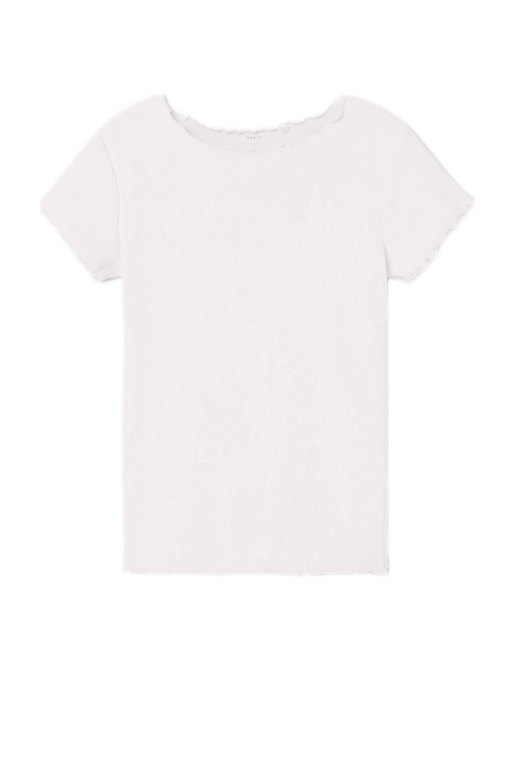 Witte meisjes NAME IT KIDS ribgebreid T-shirt van stretchkatoen met korte mouwen en ronde hals