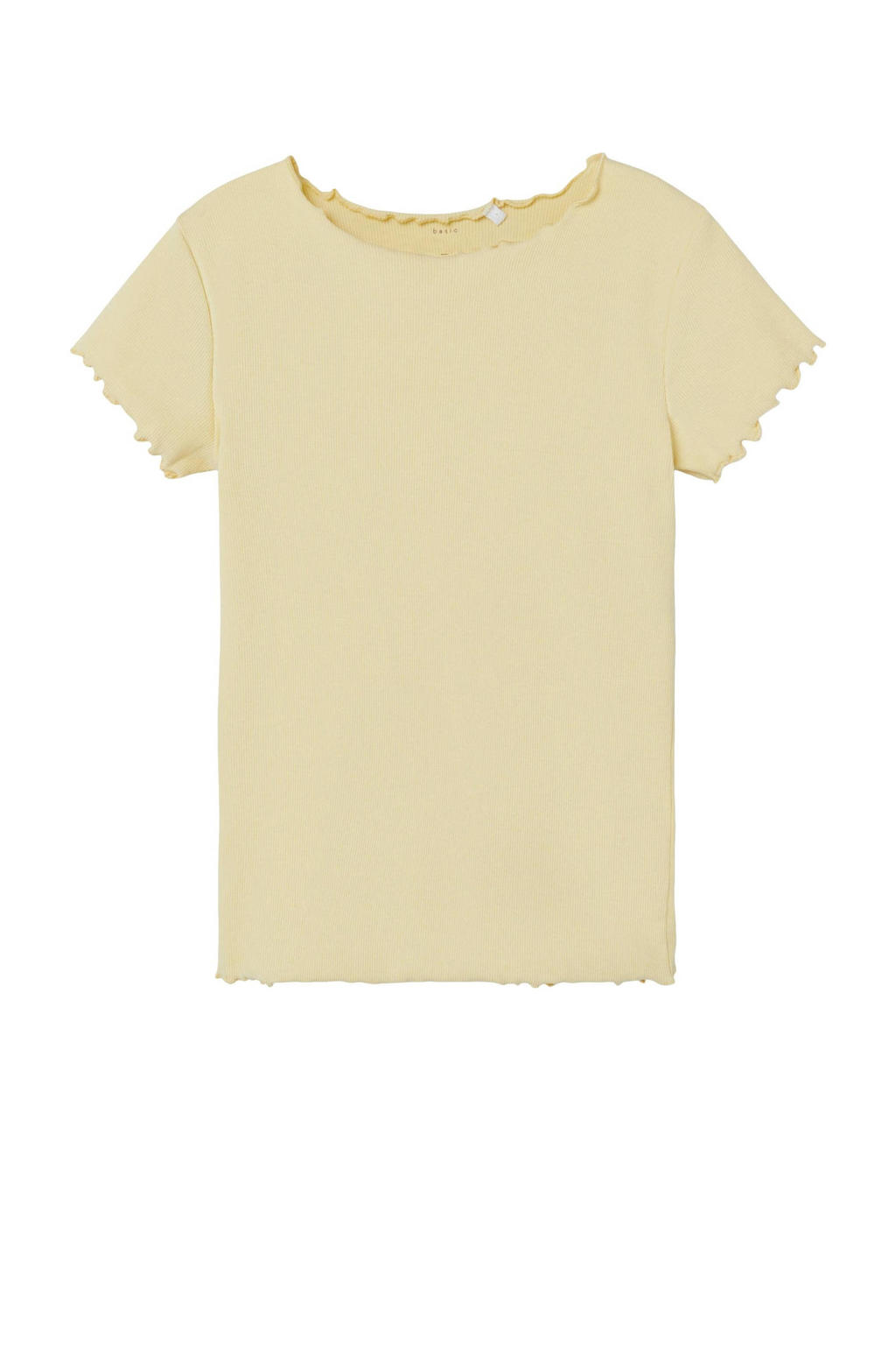 Gele meisjes NAME IT KIDS ribgebreid T-shirt van stretchkatoen met korte mouwen en ronde hals