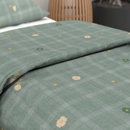 Wehkamp Home katoenen dekbedovertrek 1 persoons (140x220 cm) Groen Bloemen