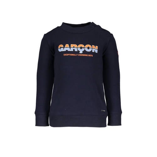 Le Chic Garcon sweater ONNO met tekst blue navy Blauw Tekst 
