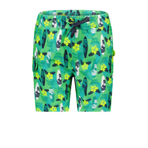 Just Beach zwemshort groen/geel/wit/donkerblauw Jongens Polyester