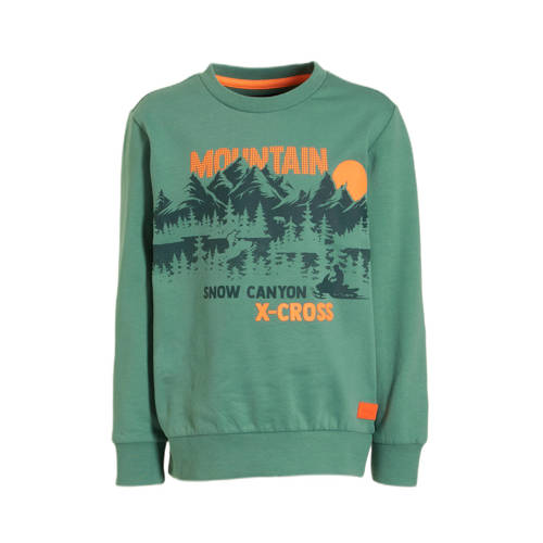 Orange Stars sweater Nash met printopdruk groen Trui Jongens Katoen Ronde hals 