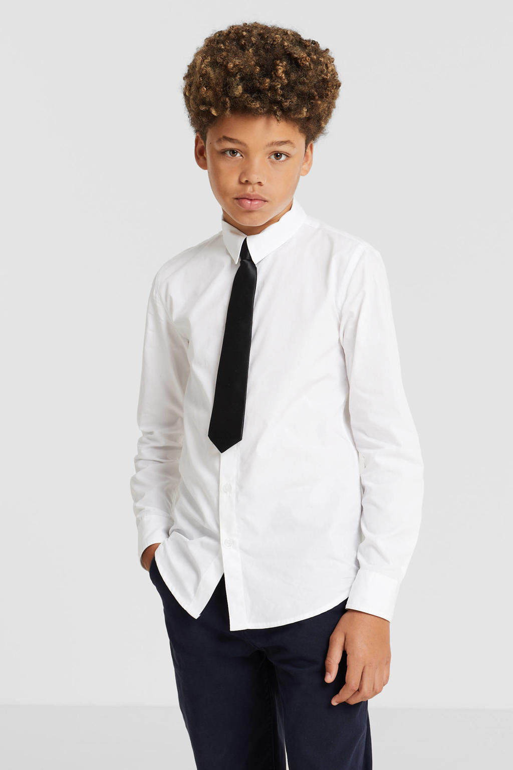 Witte jongens anytime overhemd van katoen met lange mouwen, klassieke kraag en knoopsluiting
