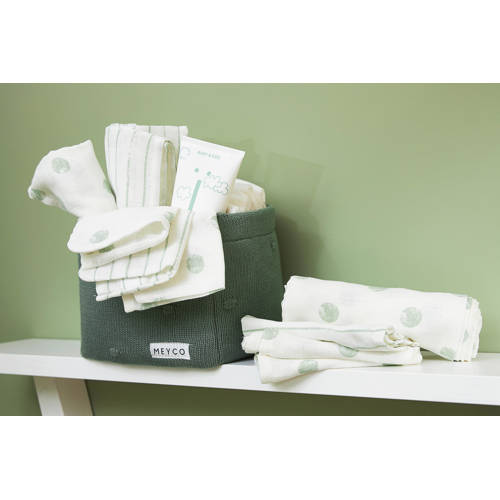 Meyco hydrofiele monddoekjes 30x30cm set van 3 Dot Stripe Soft Green Groen