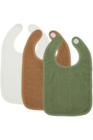 basic badstof slab met klittenband - Offwhite/Toffee/Forest Green (set van 3)