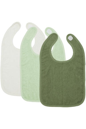 basic badstof slab met klittenband - Offwhite/Soft Green/Forest Green (set van 3)