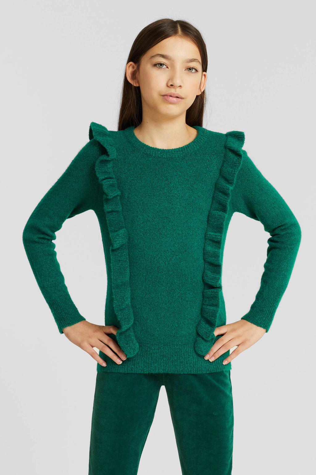 anytime gebreide trui met ruffles groen
