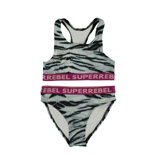 SuperRebel crop bikini Carmel grijs/zwart Meisjes Gerecycled polyester 
