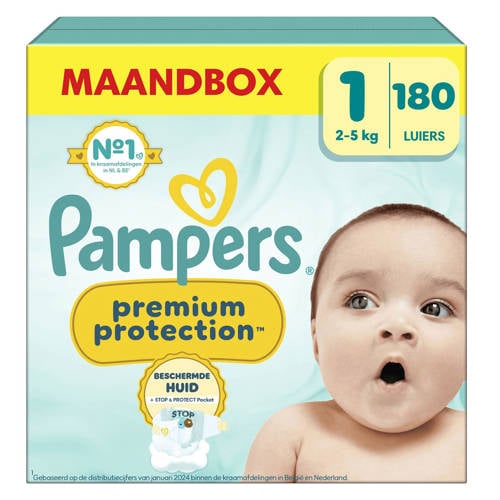 Pampers Premium Protection Maat 1 maandbox - 180 luiers - 2kg - 5kg