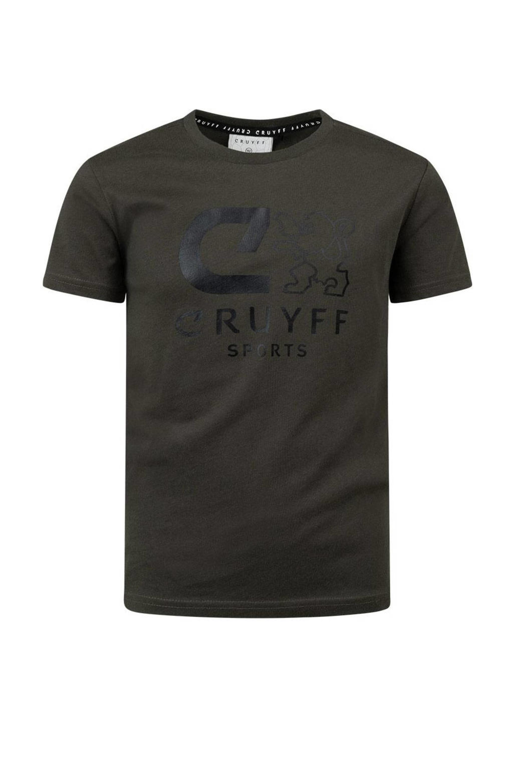 Olijfgroene jongens en meisjes Cruyff T-shirt Booster van katoen met printopdruk, korte mouwen en ronde hals