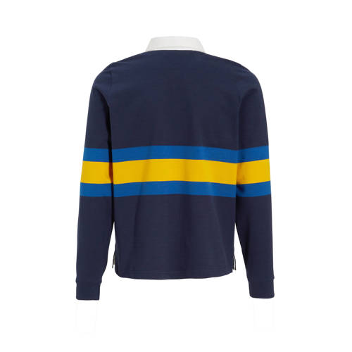 anytime rugby trui donkerblauw Jongens Katoen Klassieke kraag Streep 98 104