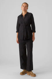thumbnail: Zwarte dames MAMALICIOUS zwangerschaps wide leg broek van viscose met elastische tailleband met koord en effen