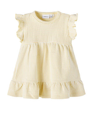 gestreepte baby A-lijn jurk NBFHUSSIE geel/wit