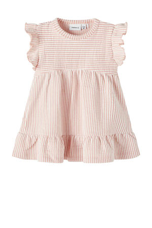 gestreepte baby A-lijn jurk NBFHUSSIE roze/wit