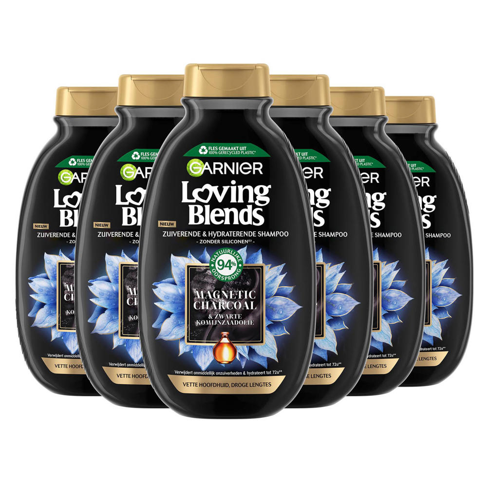 Garnier Loving Blends Magnetic Charcoal shampoo - 300 ml - 6 stuks - voordeelverpakking