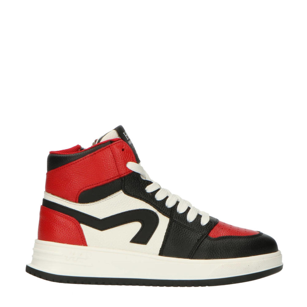 Rood, wit en zwarte jongens Hip leren sneakers met rits- en vetersluiting