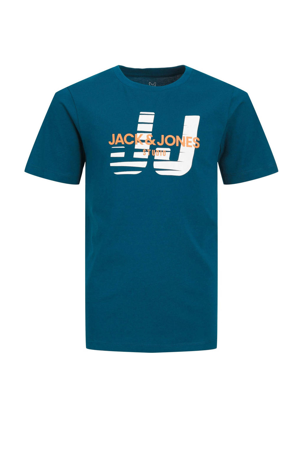 JACK & JONES JUNIOR T-shirt JJHUNCHO met printopdruk petrol