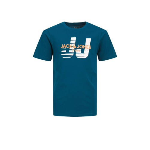 JACK & JONES JUNIOR T-shirt JJHUNCHO met printopdruk petrol Blauw Jongens Katoen Ronde hals - 128