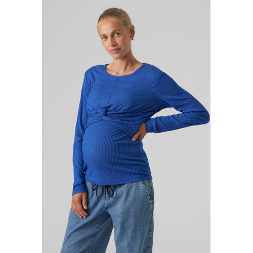 MAMALICIOUS zwangerschaps- en voedings shirt blauw Top Dames Modal Ronde hals