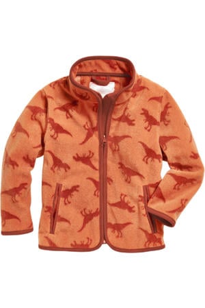 fleece vest met all over dino print bruin