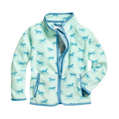 Playshoes fleece vest met all over paarden print turquoise Blauw Meisjes Polyester Opstaande kraag - 104